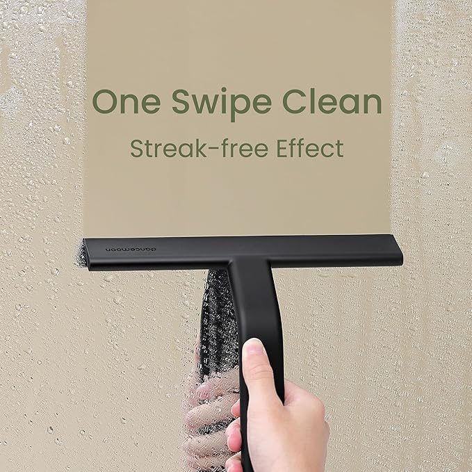 dancemoon JustHang Shower Squeegee for Glass Doors, All-One-Piece Silicone with Built-in Hook Design for Easy Hanging and Cleaning, 10 Inch Black