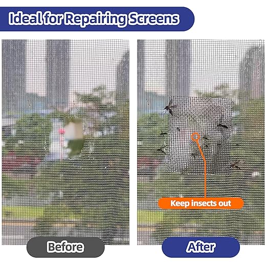 KING MOUNTAIN 10 Sheets Black Window Repair Patches, 58 in Repair Kit for Screen Tears Holes, Strong Adhesive Mesh Tape, Quick & Waterproof