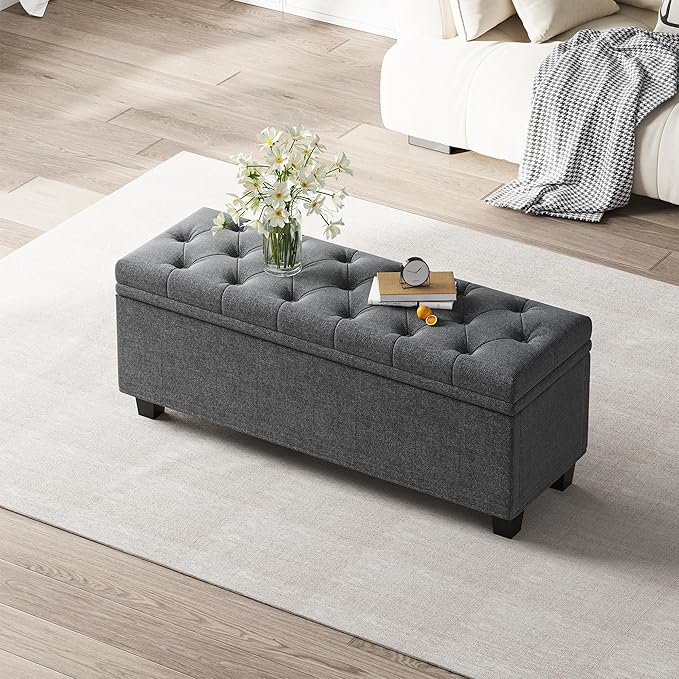 Maupvit Ottoman with Storage, Ottoman Bench with Lift Top, Upholstered Storage Bench with Hinged Lid, Bedroom Bench with Seating, Foot Rest Stool (Darkgray)