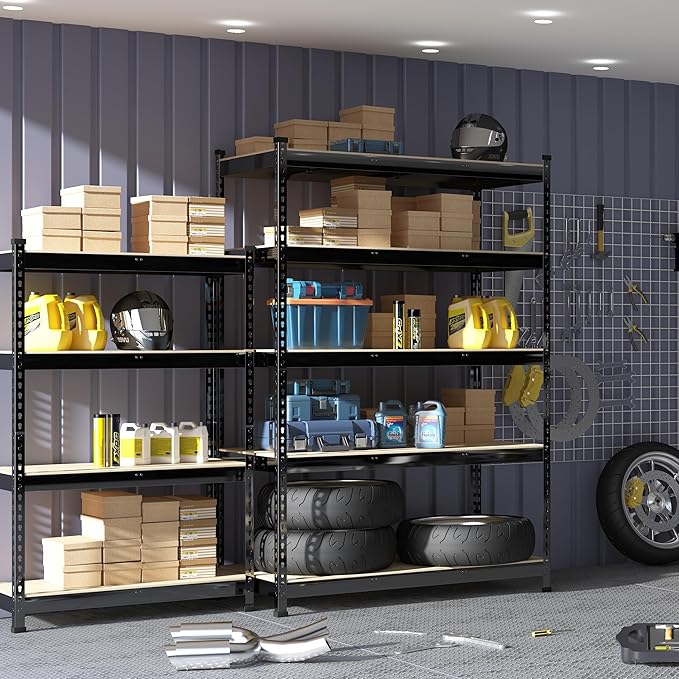 PrimeZone 2 Pack Heavy Duty Adjustable 5 Tier Garage Storage Shelves - 47" W x 18" D x 71" H, Metal Utility Rack Shelf Unit for Warehouse, Pantry, Closet, Kitchen, Black