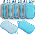 Boao 10 Pieces Multipurpose Kitchen Scrub Sponges, Non-Scratch Microfiber Scrub Sponges for Kitchen Reusable Scouring Pads Sponge Scrubber for Household Cleaning Dishes and Pots(Blue, Gray)