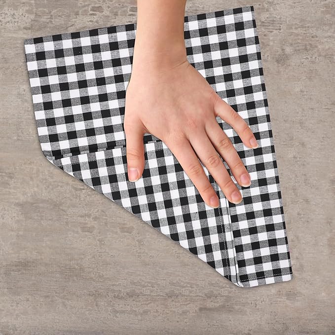 Kitchen Towels Set of 6 Soft Premium Cotton Highly Absorbent Dish Towels 18x28 Inches, Washable & Reusable Tea Towel, Quick Drying Dish Cloths with Hanging Loop - Black/White, Checks