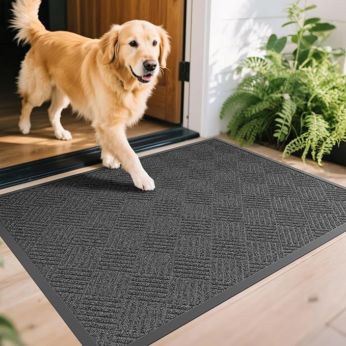 Front Door Mat, 5' x 4' Heavy Duty Indoor Outdoor Doormat, Non-Slip Backing Welcome Mats for Entryway, Low Profile, Commercial Door Mats