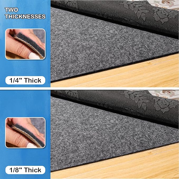 Non-Slip Rug Pads 1/4” Thick, 4x6Ft Waterproof Rugs Non Skid Rug Pad for All Floors and Finishes Durable Hardwood Floor Protective Felt Keeps Rugs in Place, Safe and Secure