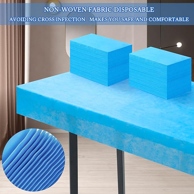 200 Pcs Disposable Bed Sheets 31" x 71" Massage Table Sheets Non Woven Fabric SPA Bed Cover Breathable for Massage Beauty Tattoos (200 Pcs Blue-2)
