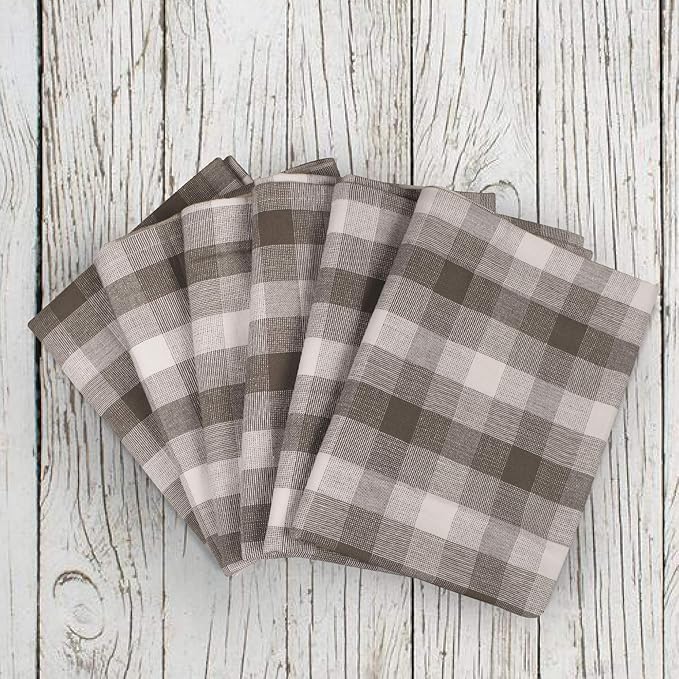 Kitchen Towels Set of 6 Soft Premium Cotton Highly Absorbent Dish Towels 20X30 Inches, Washable & Reusable Tea Towel, Quick Drying Dish Cloths for Cleaning Dishes - Gray/White, Checks