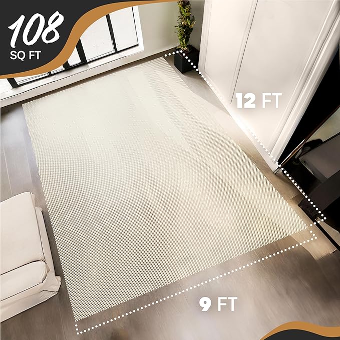 Nevlers 9'x12' White Rug Gripper for Hardwood Floors & Other Surfaces | PVC Carpet Pad | Open Weave Rug Pad Non Slip Design | Customizable Non Slip Rug Pads | Anti Skid Rug Gripper & Carpet Gripper