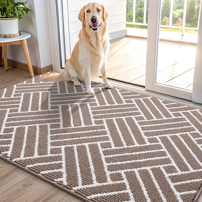 OLANLY Indoor Door Mat, 48x32 Inch, Dirt Resistant and Absorbent, Non-Slip Rubber Backing Floor Mats, Easy Clean Low-Profile Doormat for Entryway, Front Door, and Inside Entrance, Brown
