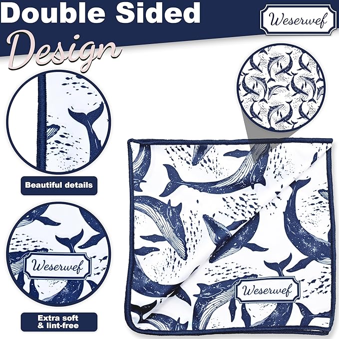WESERWEF Design Microfiber Glasses Cleaning Cloth – Premium Cleaning Cloth for Eyeglasses, Screens, Tablets, Cameras & Lenses, 12" x 12", Ultra-Soft & Scratch-Free (Whales)