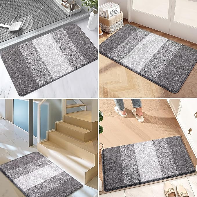 Kitinjoy Indoor Outdoor Door Mat, 48x32 Non-Slip Absorbent Dirt Trapper, Low-Profile Washable Inside Entrance Front Floor Mat, Sturdy Soft Entry Doormats for Entryway, Light Grey