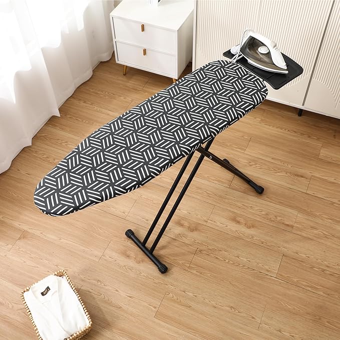 caius Ironing Board with Steam Iron Rest, 43"x13" Extra Thick Padded Cover, Compact and Space Saver Iron Board Full Size, Easy to Fold, Adjustable Height, Sturdy Metal Frame