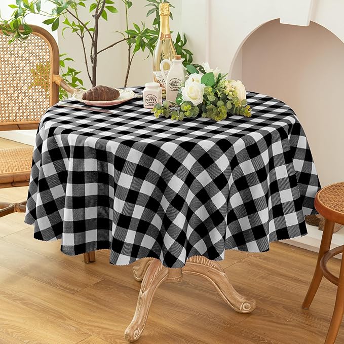 Waterproof Plaid Tablecloth Fabric - Round 25 Inch Classic Gingham Checker Table Cloth for Indoor/Outdoor Use - Buffalo Table Cover for Picnics, BBQs, and Parties