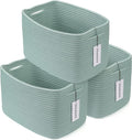 Cotton Rope storage Basket Bins Woven Basket for Organizing Shelves Rectangle Decorative Baskets For storage Clothes Toys Books Towels Square Wicker Nursery basket organizer 3 pack Green