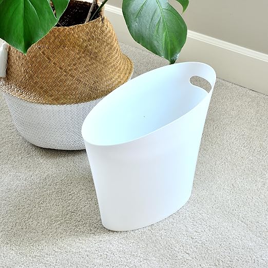 Youngever 2 Gallon Slim Trash Can, Plastic Garbage Container Bin, Small Trash Bin with Handles for Home Office, Living Room, Study Room, Kitchen, Bathroom (2 Pack White)
