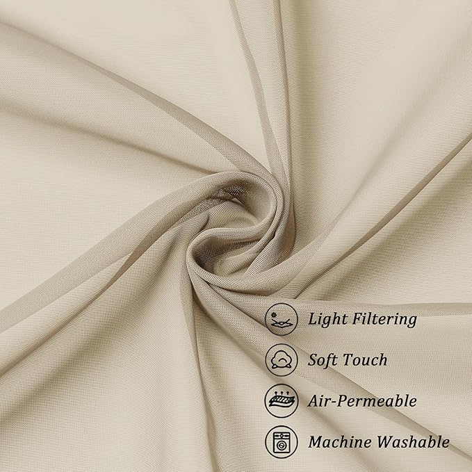 Chyhomenyc Taupe Sheer Curtains 96 inches Long 2 Panels, Light Filtering Soft Airy Solid Elegant Voile Window Treatment Drapes for Bedroom Living Room Wedding Party Decor, 42 Wx96 L, 8FT L