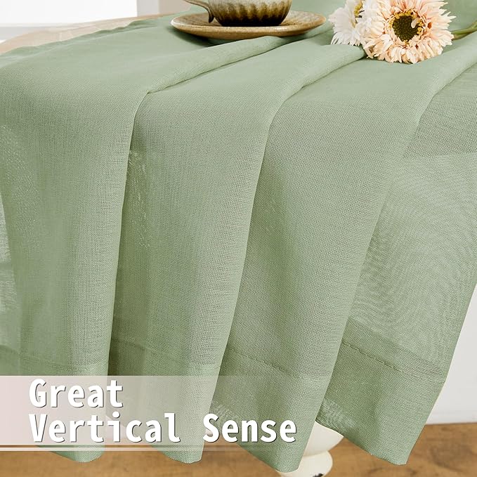 Tollpiz Sheer Door Curtains Closet Linen Textured Curtain Sheers Doorway Light Filtering Voile French Door Rod Pocket Curtains Patio Door, 54 x 63 inches Long, Sage Green, Set of 1 Panel
