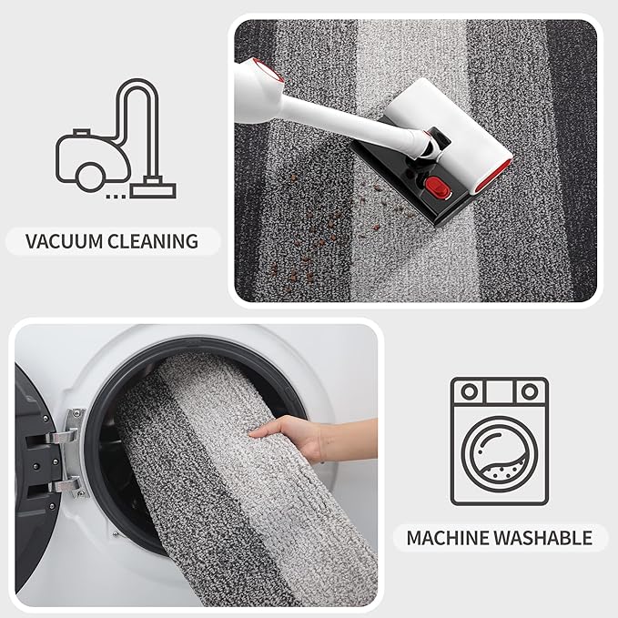 Kitinjoy Indoor Outdoor Door Mat, 32x20 Non-Slip Absorbent Dirt Trapper, Low-Profile Washable Inside Entrance Front Floor Mat, Sturdy Soft Entry Doormats for Entryway, Grey