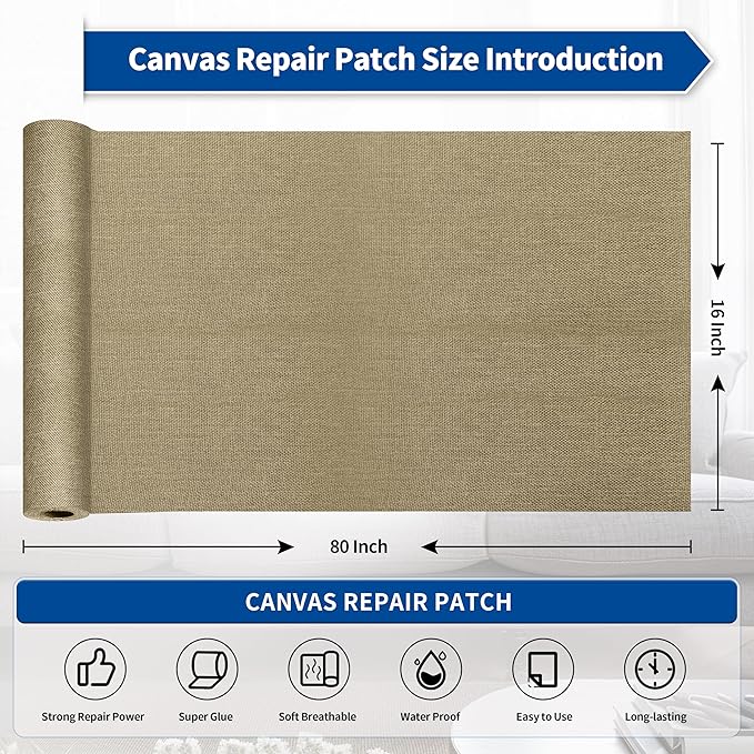 KING MOUNTAIN Linen Repair Patches, Self-Adhesive Linen Fabric Patches,16X80 inch Extra Size, Multi Color, Can be Used for Linen Sofa Repair and Linen Clothes Repair (Flaxen)