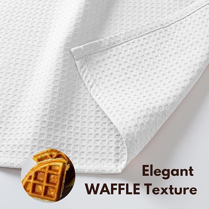 Native Fab Cotton Kitchen Towel with Hanging Loop 16x26 inches, 12-Pack, Waffle Weave Kitchen Towels for Cleaning Drying, Washcloths Soft & Absorbent Cloth Rags, Bar Towel, Dish Cloth, White