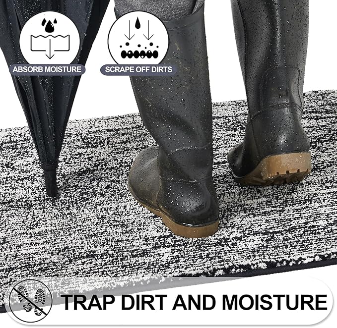 REFETONE Indoor Doormat, Front Door Mat 36"x59" Absorbent Rubber Backing Non Slip Back Door Mats, Washable Low-Profile Inside Floor Mat Door Rugs for Entryway, Resist Dirt Mud Mat for Dogs, Black
