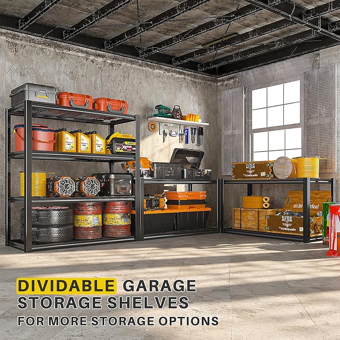 REIBII 40" W Garage Shelving 2240 LBS Storage Shelves Adjustable Heavy Duty Shelving 4 Tier Metal Shelves for Storage 59.5"H Metal Shelf for Pantry Basement Warehouse 40"W × 19.5"D × 59.5"H, 3 Pack