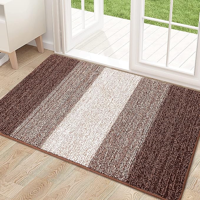 Kitinjoy Indoor Outdoor Door Mat, 32x20 Non-Slip Absorbent Dirt Trapper, Low-Profile Washable Inside Entrance Front Floor Mat, Sturdy Soft Entry Doormats for Entryway, Brown