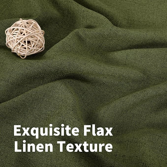 YoungsTex Olive Green Linen Curtains for Living Room 72 Inch Length, Light Filtering Rod Pocket Window Drapes Back Tab for Office Bedroom Farmhouse Lightweight, 2 Panels, 42 X 72 Inch
