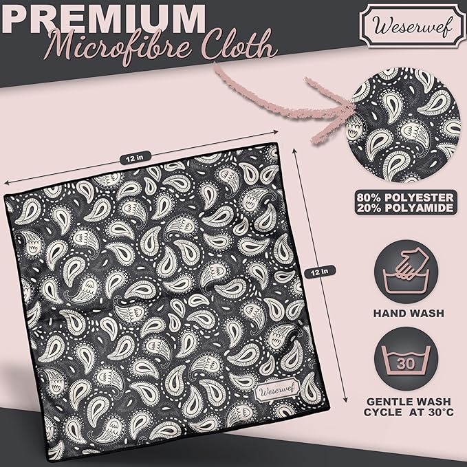 WESERWEF Design Microfiber Glasses Cleaning Cloth – Premium Cleaning Cloth for Eyeglasses, Screens, Tablets, Cameras & Lenses, 12" x 12", Ultra-Soft & Scratch-Free (Doodle)