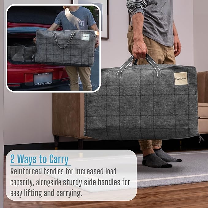 VENO 10 Pack Moving and Storage Bags, Heavy Duty, Alternative to Moving Boxes, Large Packing Totes Supplies for College Dorm Room with Zipper for Clothes, Wide Open Design (Windowpane, 10 Pack)