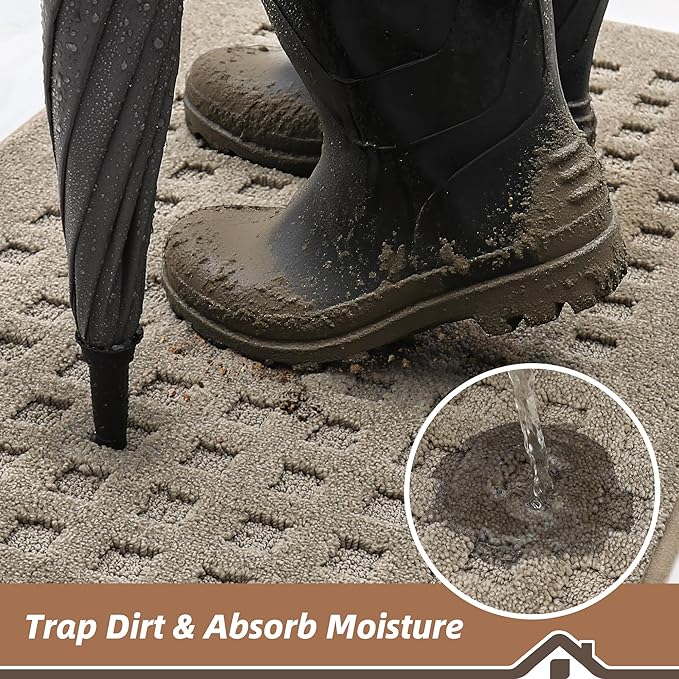 BEQHAUSE Waffle Door Mats Indoor 36"x60", Dog Mat for Muddy Paws Absorbent and Dirt Resist Floor Mats Non-Slip Washable Rugs for Entryway, Welcome Mat for Front Back Door, Muddy Wet Shoes, Beige
