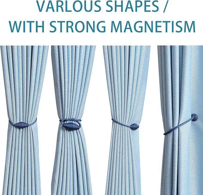 2 PCS Magnetic Curtain Tiebacks, European Style Convenient Drape Tie Backs Holdbacks for Thin or Thick Home & Office Window Draperies, No Tools Required-Light Blue
