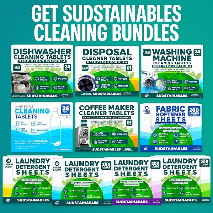 Sudstainables Garbage Disposal Cleaner Tablets 24-Pack - Sink Cleaner and Deodorizer, Disposal Cleaner and Deodorizer, Garbage Disposal Cleaner and Deodorizer Tablets - up to 1-year Supply