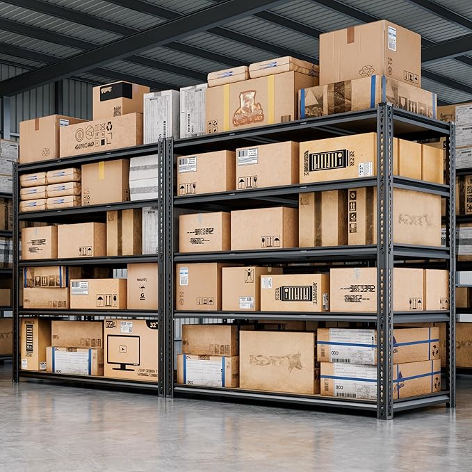 48"W Garage Shelving, 3050LBS Storage Shelves Heavy Duty, 5 Tier Metal Shelving Unit Adjustable Garage Shelves Heavy Duty Shelving for Warehouse,Commercial, Kitchen, 48" W × 18" D × 72" H, Black