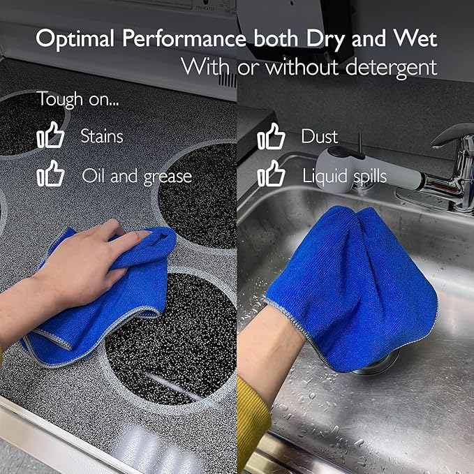 EvaClean Premium Microfiber Cleaning Cloth 16"x16" - Reusable, Washable, Non-Scratch, Microfiber Towels for Cleaning, Dusting, Polishing, High Absorbency & Durability, Blue, 12-Pack