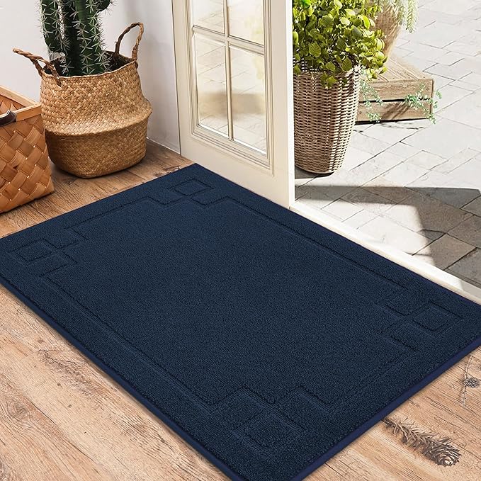 BEQHAUSE Door Mat 24" x 36", Non-Slip Door Mats Indoor Entryway Rugs Washable Low-Profile Absorbent and Stain Resist Floor Mats, Dog Door Mat for Front Back Door, Muddy Wet Shoes & Paws, Navy Blue