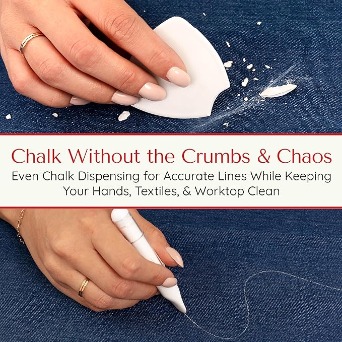 Fabric Markers for Sewing – Ergonomic Tailors Chalk Pen with Improved Dosing Wheel for Sharp Lines - Washable Sewing Chalk Marking Pens that are Compatible with Most Fabrics - White and White 2 Pack