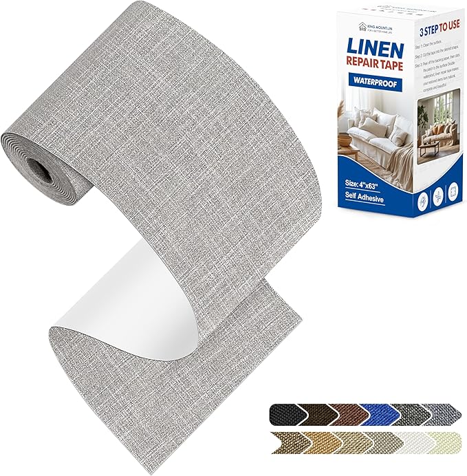KING MOUNTAIN Linen Repair Patches, Self-Adhesive Fabric Patches, 4 X 63 inch Extra Size, Multi Color, Can be Used for Sofa Repair and Linen Clothes Repair (Light Grey 2.0)