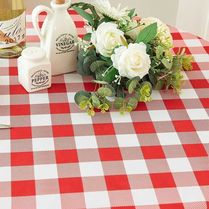 Waterproof Plaid Tablecloth Fabric - Round 70 Inch Classic Gingham Checker Table Cloth for Indoor/Outdoor Use - Buffalo Table Cover for Picnics, BBQs, and Parties