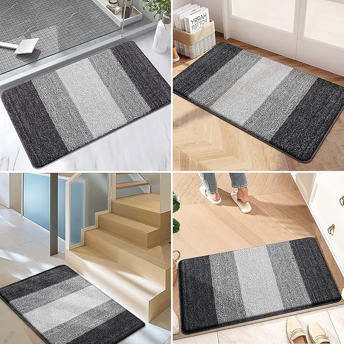 Kitinjoy Indoor Outdoor Door Mat, 59x24 Non-Slip Absorbent Dirt Trapper, Low-Profile Washable Inside Entrance Front Floor Mat, Sturdy Soft Entry Doormats for Entryway, Grey