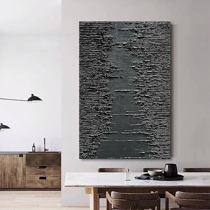 NANKAI Art Hand-Painted Thick Texture Black Minimalist Oil Painting 45x30 Inchs Texture Abstract Painting Home Wall Decorative Art