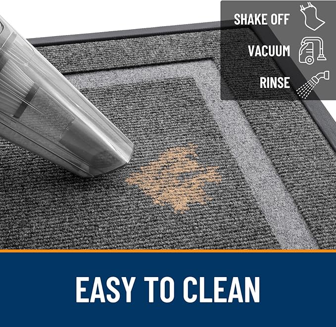 OLANLY Front Door Mat Indoor Outdoor Entrance, Waterproof All-Season, All-Weather Doormat, Sturdy Natural Rubber, Fade Resistant, Low Profile, Easy Clean Patio Porch Entryway Mat, 35x23, Dark Grey