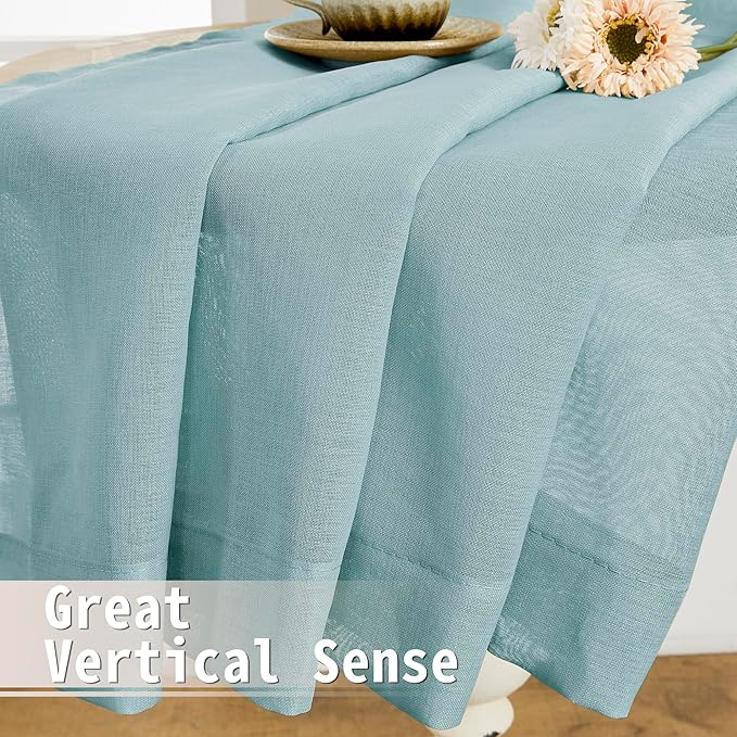Tollpiz Sheer Door Curtain Closet Linen Textured Curtains Sheer Doorway Light Filtering Voile Patio Door Rod Pocket Curtain French Door, 54 x 72 inches Long, Dusty Blue, Set of 1 Panel
