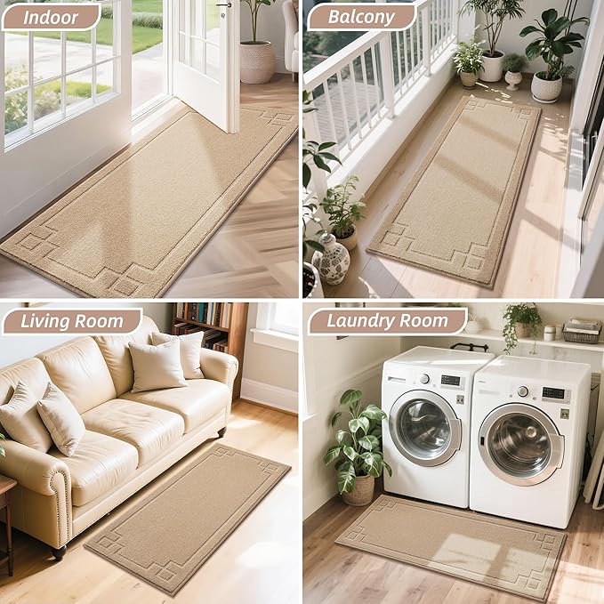 BEQHAUSE Door Mat 24" x 60", Non-Slip Door Mats Indoor Entryway Rugs Washable Low-Profile Absorbent and Stain Resist Floor Mats, Dog Door Mat for Front Back Door, Muddy Wet Shoes & Paws, Beige