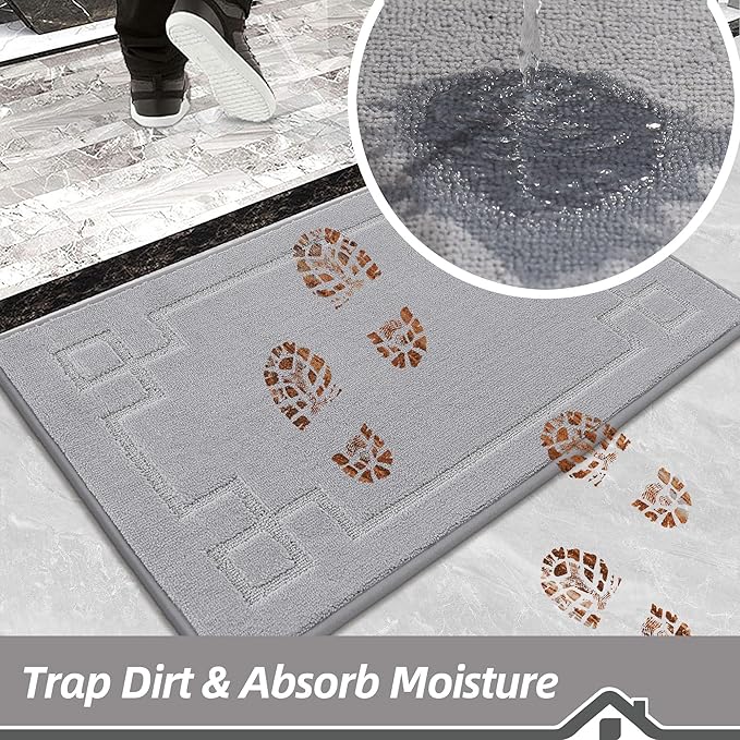 BEQHAUSE Door Mat 24" x 60", Non-Slip Door Mats Indoor Entryway Rugs Washable Low-Profile Absorbent and Stain Resist Floor Mats, Dog Door Mat for Front Back Door, Muddy Wet Shoes & Paws, Light Grey