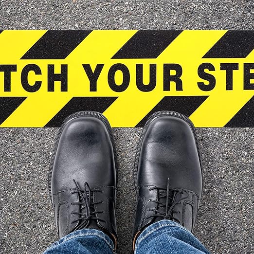 Boao 6 Pieces Watch Your Step Stickers Sign 6 x 24 Inch Caution Watch Your Step Floor Decals Warning Sticker Adhesive Tape Anti Slip Abrasive Tape for Workplace Safety Wet Floor Caution