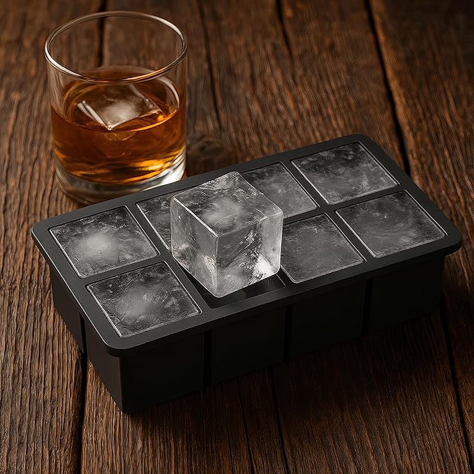 glacio Ice Cube Molds – 2-Pack Silicone Trays for 8 Large Square Cubes – Slow-Melt Ice for Whiskey, Cocktails, Coffee & More