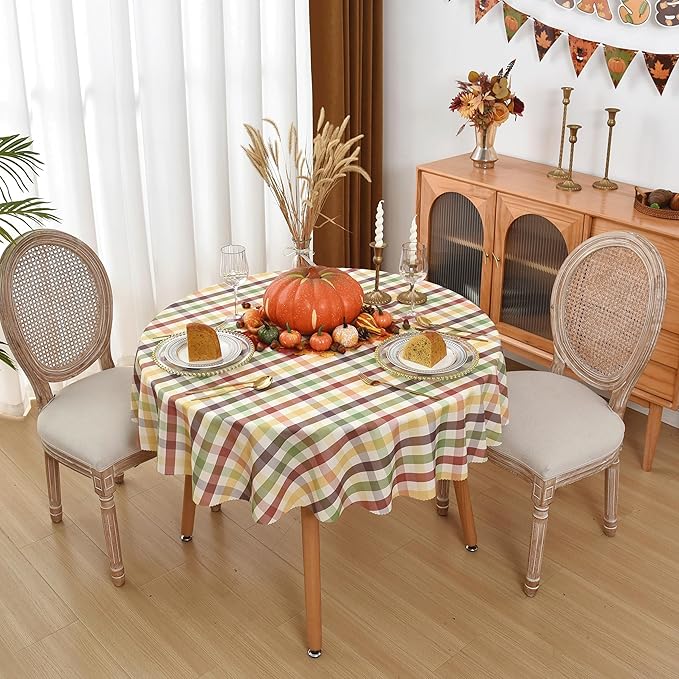 Waterproof Plaid Tablecloth Fabric - Round 58 Inch Classic Gingham Checker Table Cloth for Indoor/Outdoor Use - Buffalo Table Cover for Picnics, BBQs, and Parties