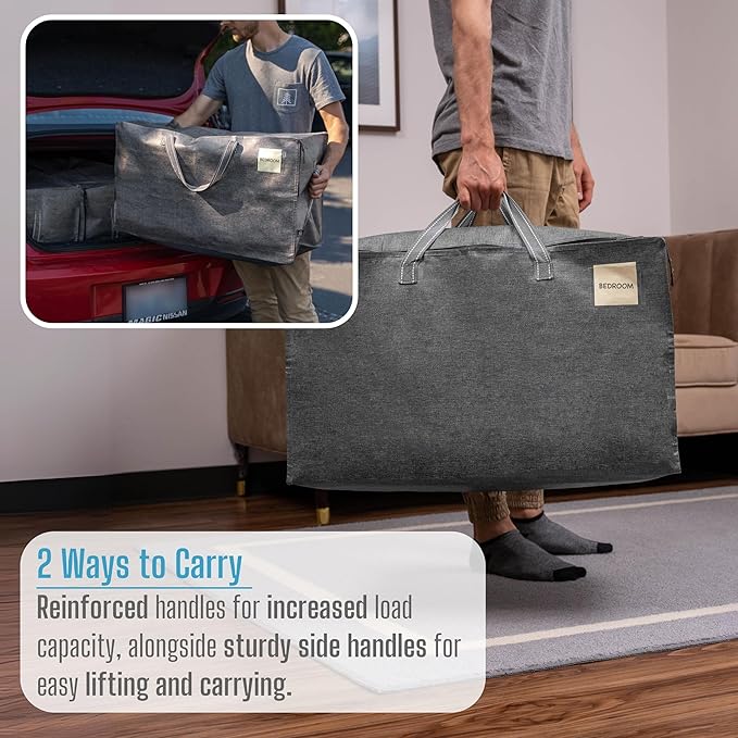 VENO 2 Pack Moving and Storage Bags, Heavy Duty, Alternative to Moving Boxes, Large Packing Totes Supplies for College Dorm Room with Zipper for Clothes, Wide Open Design (Dark Gray, 2 Pack)