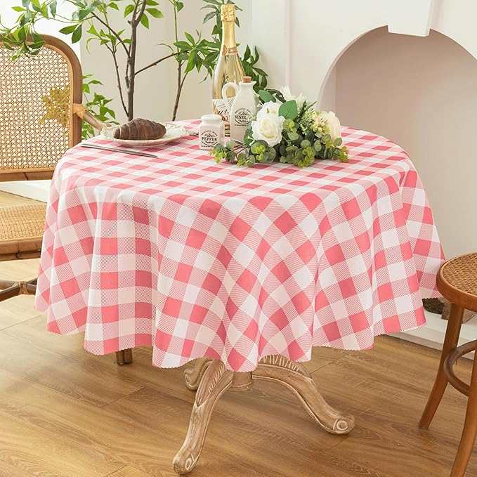Waterproof Plaid Tablecloth Fabric - Round 25 Inch Classic Gingham Checker Table Cloth for Indoor/Outdoor Use - Buffalo Table Cover for Picnics, BBQs, and Parties