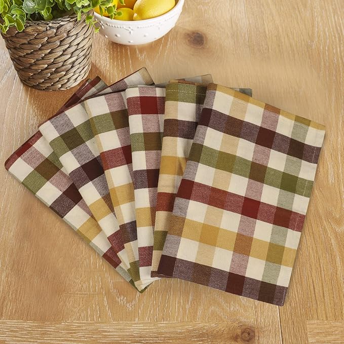 Kitchen Towels Set of 6 Multiolor Buffalo Checks 20X30 Inches, Soft Premium Cotton Highly Absorbent Towels, Washable & Reusable Tea Towel, Quick Drying Dish Cloths with Mitered Corner Towels